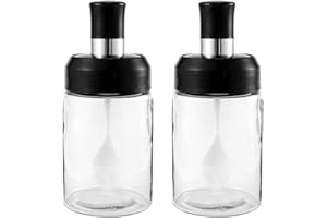 Hemoton 2 Pcs Clear Glass Condiment Canister Pots Set with Lid &, Sauce Jar Sugar Container for Kitchen Counter Food Storage Salt Sugar (6.2 * 2.5 in)