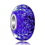 LovelyCharms 925 Sterling Silver Dark Blue Bubbles Murano Glass Beads Fit Pandora Charm Bracelets