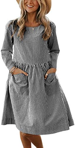 Anloli Women's Striped Printed Short Sleeve V Neck Button Down Loose Midi Dress