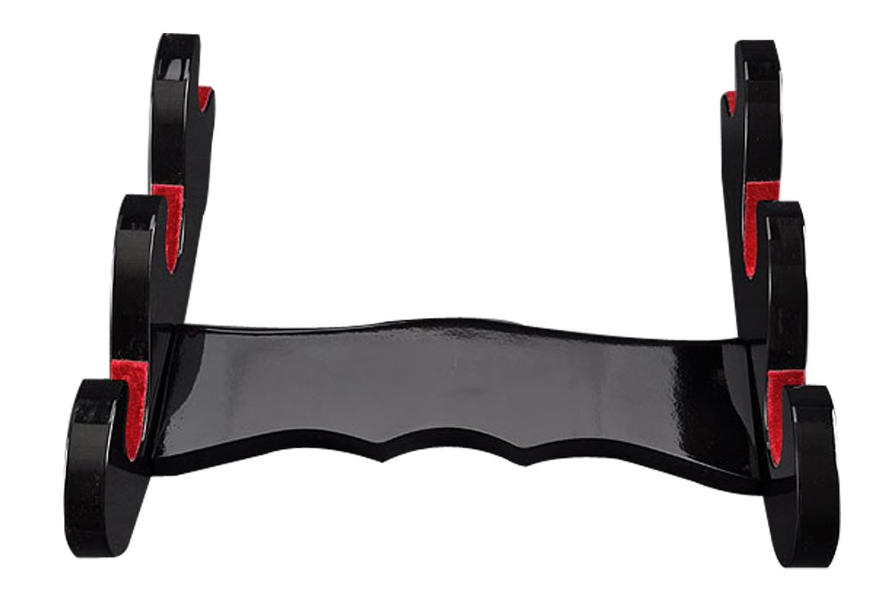 Handmade Sword 677 Wood Piano Lacquered Three Tier Hung on Wall Sword Stand, Black