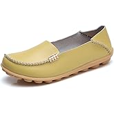 Sunporx Womens Comfortable Leather Loafers Driving Moccasins Shoes Toe Breathable Slip On Round Wild Walking Fashion Soft Casual Loafer