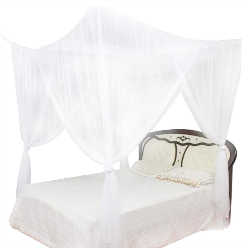 Wifehelper Mosquito Net 4 Corner Post Bed Canopy Mosquito Net Full Queen King Size Bedding (White)