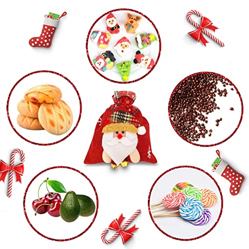 Christmas Gift Bags 6PCS 3D Design Small Medium Burlap Bag Christmas Gift Wrapping Bag Assorted Sizes Xmas Drawstring Bags Reusable Holiday New Year Party Favor Goody Bags Candy Stockings Storage Bag