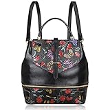 PIJUSHI Designer Women's Backpacks Floral Leather Mini Backpack Handbags (65363, Black)