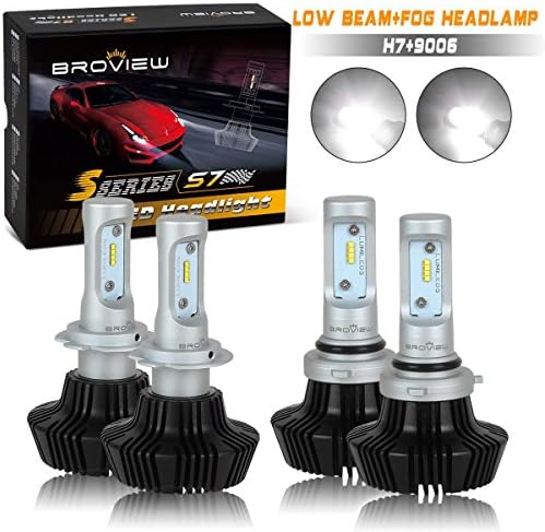 (4pcs)BROVIEW Headlights Low Beam &amp; Fog Lights Combo H7 &amp; 9006 Philips Chips @ 8000lumens 360 degree Cool White Bulbs