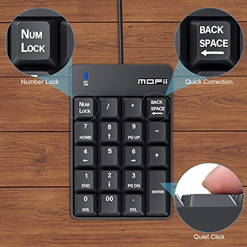 MOFii Number Pad, USB Wired Numeric Keypad 19 Keys Portable for Notebook, Laptop, MacBook, PC, Computer, Surface Pro etc - Black