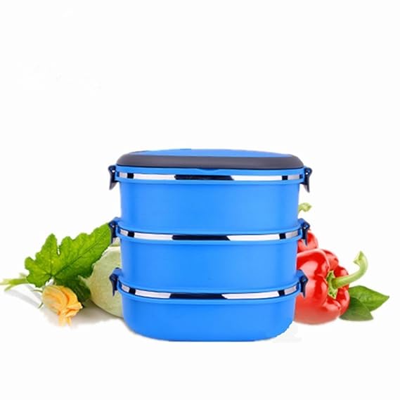 Yosoo Lunchbox Tragbare Isolierung Edelstahl Innendämmung Thermal Leakproof 1/2/3 Fächer mit Griff Foodbehälter für Essen (3 