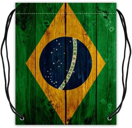 Funny Retro Brazil Flag Bag Sport Gym Polyester Basketball Drawstring Bags (Twin Sides) Waterproof Backpack