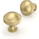 Asimerdeco 10 Pack Brushed Gold Cabinet Knobs 1-1/5 Inch(30mm) Single Hole Cabinet Pulls Round Kitchen Cabinet Knobs