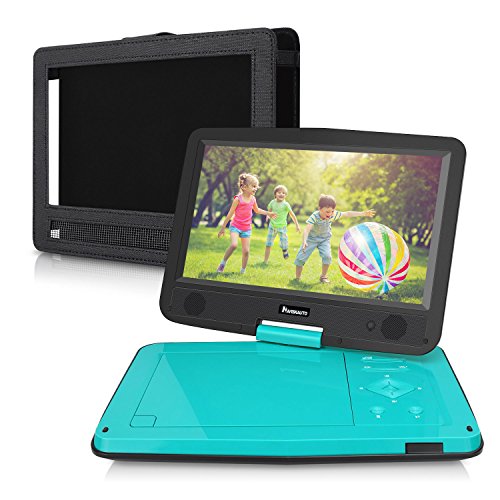 101-Inch-HD-Screen-Portable-DVDCD-Player-for-Kids-with-5-Hour-Built-in-Rechargeable-Battery-and-Headrest-Mount-Case-Light-Teal-Blue