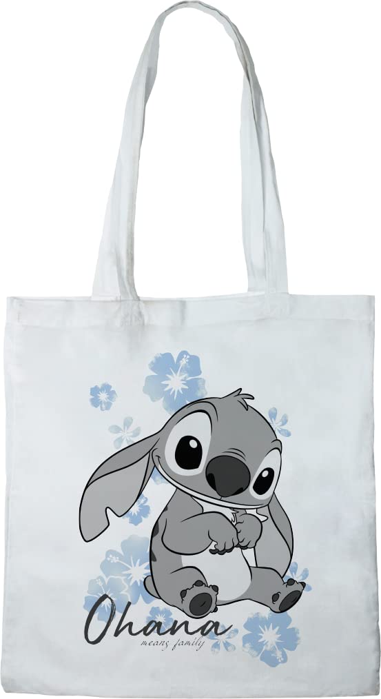Disney Tote Bag – 100% Cotton, Reusable, Washable, Long Handle, Travel & Shopping, 38 x 40 cm, STITCH_1, One Size