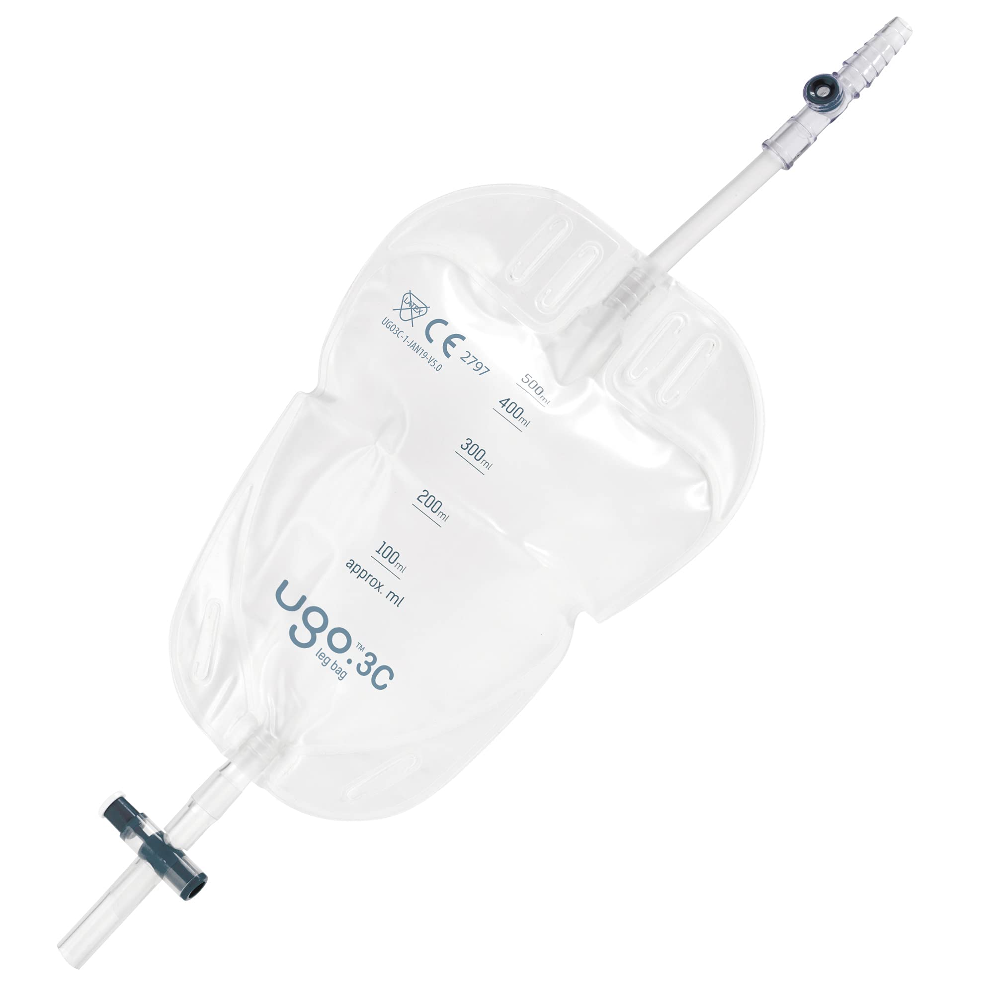 Ugo Leg Bags (x10) – Urine Drainage Bags/Catheter Leg Bags, T Tap or Lever Tap with Soft Fabric Backing and a Natural Leg-Shape Design, Leg Bag for Men and Women