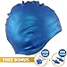 Royal Swim Cap For Long Hair - Waterproof Premium Silicone swimming Cap for Women & Men - Special Shape for Effective Ear Protection - Keeps Hair Dry - with Nose Clip & Ear Plugs - Blue