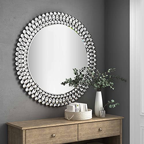 MUAUSU Round Decorative Wall Mirror Elegant Crystal Accent Circle