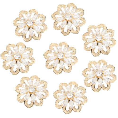CABODYALS 10Pcs Crystal Golden Button Rhinestone Petal Snaps Rack Brass Clear Plated Zirconia Exquisite Shiny Flower Copper Metal Buttons for Sewing Clothing Dress Decoration Gifts Diy Craft