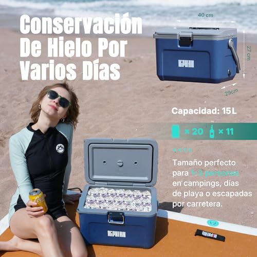 Niphean 4-Layer Insulated Paddle Board Thermal Box, 60 Hours Ice Retention, Seat Convertible to Paddle Board with D Ring, 15L Rigid Kayak Cooler for Camping