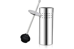 HIHIA Toilet Plunger with Holder Caddy for Bathroom Metal Canister Holder Drip Cup Stand, Heavy Duty, Cup Holder Inner, Deep Cleaning, Made of Metal, Chrome