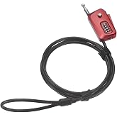 PATIKIL 6 Ft Adjustable Combination Cable Lock 4 Digit Combination Red | Retractable Steel Security Cable Padlock,for Luggage Helmet Suitcase Trail Camera Kayak Outdoor Bike Scooter