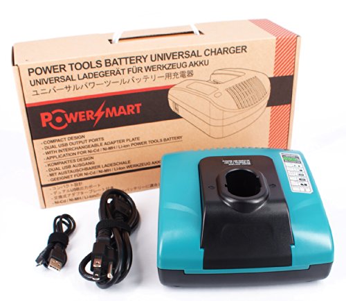 PowerSmart Charger for Makita 1200, 1201, 1201A, 1202, 1202A, 1210, 1220, 1222, 1233, 1234, 1235, 1235B, 1420, 1422, 1433, 1434, 1435, 1822, 1823, 1833, 1834, 1835 Cordless Drills Battery - Built-in dual USB output Ports