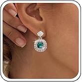 Yheakne Vintage Crystal Emerald Square Earrings Green Crystal Dangle Earrings Gold Cz Square Emerald Earring Wedding Rhinestone Drop Earring Jewelry for Women
