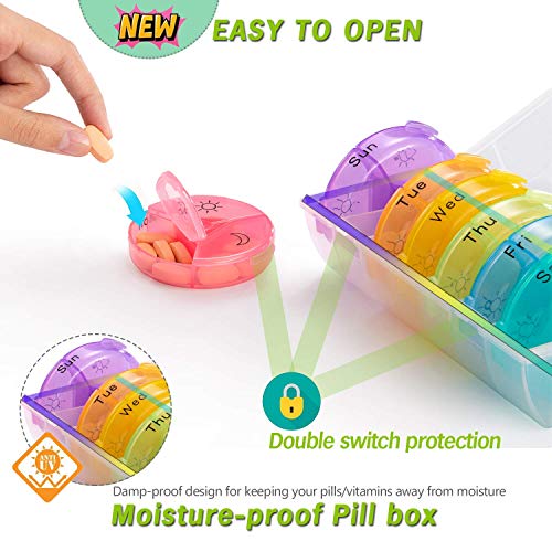 Pill Box 7 Day Medicine Container Organizer Planner Weekly Dose Pill Case Holders Travel Medicine Vitamins Cardiac Drugs Fish Oil Compartments - Thumbnail 3