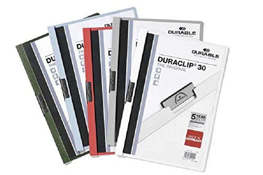 Durable DURACLIP 30 A4 Clip Folder - Holds Up to 30 Sheets of A4 Paper - Strong Metal Sprung Clip - Pack of 25 White Colour Folders for Organising Documents
