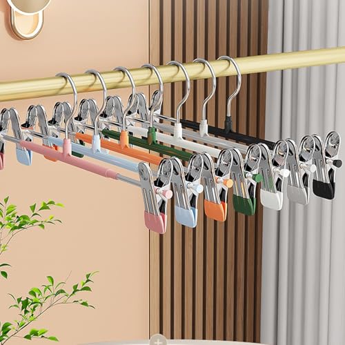 Supmaker 10 Pack Chrome Trouser Hanger,Heavy Duty Metal Pants Hangers, Skirt Hangers with Non-Slip Adjustable Clips,Space Saving Clothes Jeans Organizer