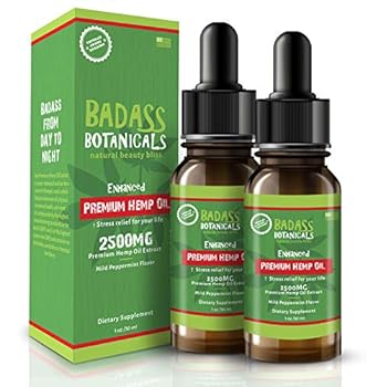 Premium Hemp Oil Extract 2500 mg - Mild Peppermint Flavor - Natural Hemp Extract - For Pain, Stress, & Anxiety Relief - Made in USA - 1 oz ( Pack of 2)