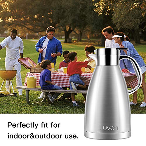 Luvan 304 18/10 Food-grade Stainless Steel Thermal Carafe/Double Walled Vacuum Insulated Coffee Pot with Press Button Top,24+ Hrs Heat&Cold Retention,BPA Free,for Coffee,Tea,Beverage etc (61 Oz)
