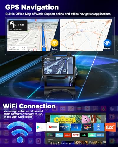 NHOPEEW 4+128G Android Car Radio for Peugeot 3008 2009-2015 with Wireless Carplay and Android Auto – 9 Inch Screen Supports WiFi GPS Steering Wheel Controls + Rear View Camera, Canbus