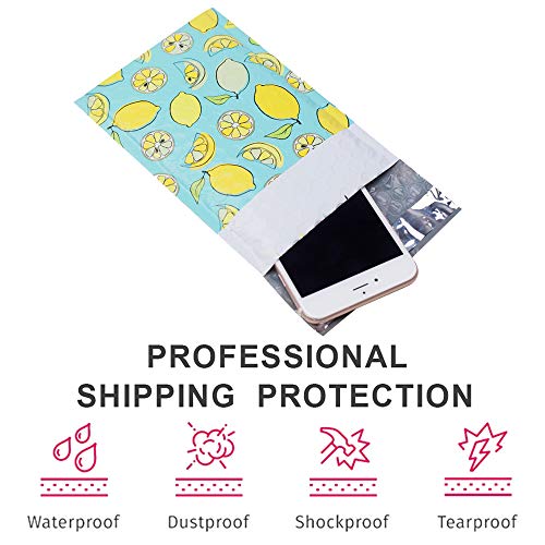 UCGOU Bubble Mailers 4x8 Inch Lemon Designer 50 Pack Poly Padded