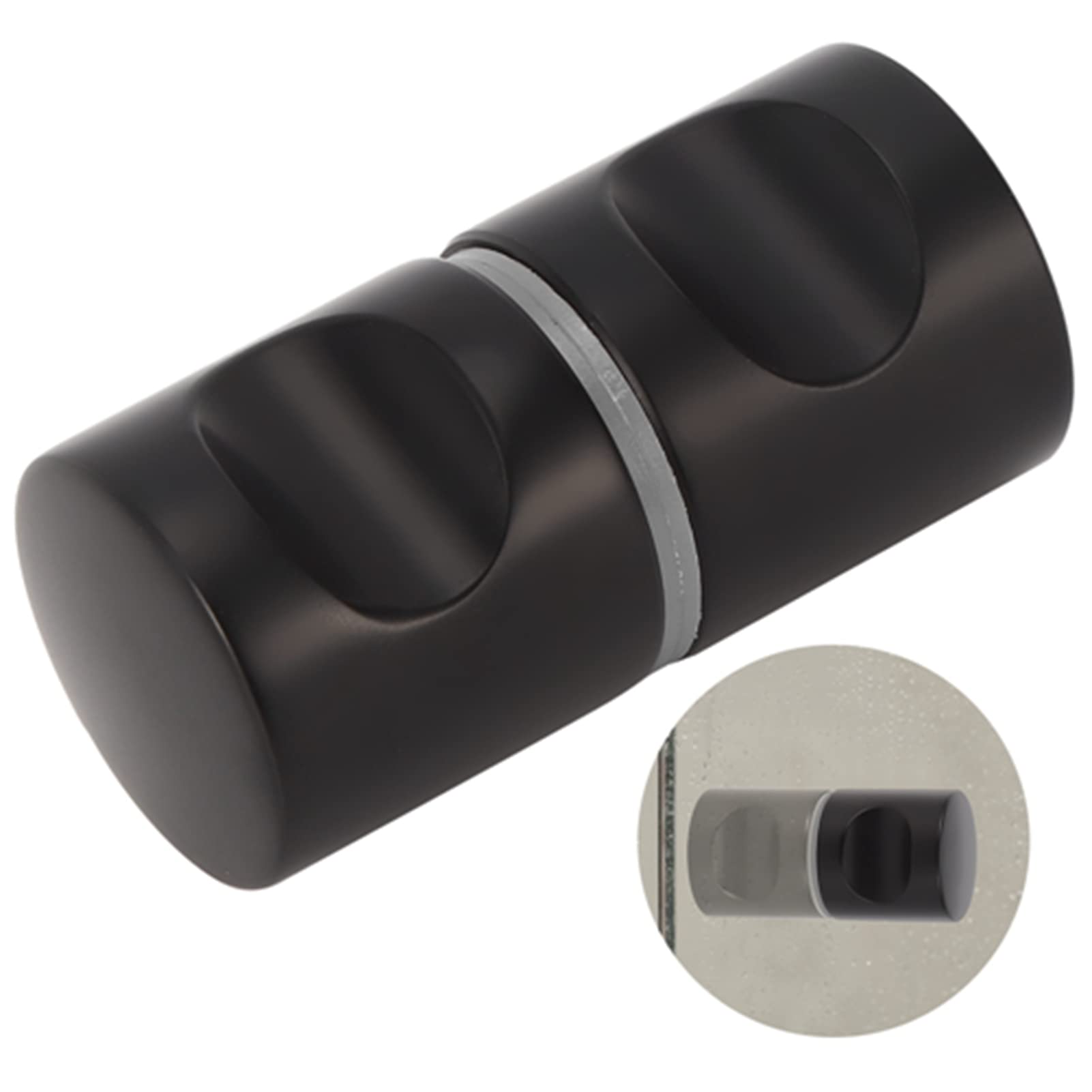 Greensen Shower Door Knob Aluminum Alloy Black Shower Door Handle with 2 Washers for Glass, Round Door Handle Shower Door Handle for Home, Bathroom, Office