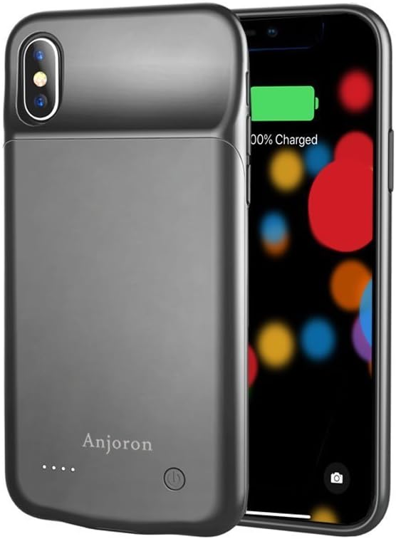 Anjoron Slim 3200mAh Portable Extended Battery Charging Case for iPhone X with Lightning Charging Port, Supports Apple Lightning Earphone,Black