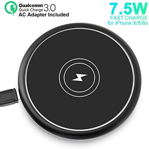 Fast Wireless Charger for iPhone X - 7.5W Fast Wireless Charging Pad for iPhone X/8/8P/Sumsung S8/S8 P/S7/ S7 EDGE/Note 8/S6/S6 EDGE/Note 5 (QC3.0 ADAPTER Included)
