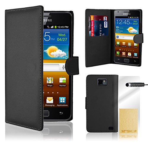 32nd Book wallet PU leather case cover for Samsung Galaxy S2 Sii i9100, including screen protector, cleaning cloth and touch stylus - Black 32nd Book wallet PU leather case cover for Samsung Galaxy S2 Sii i9100, including screen protector, cleaning cloth and touch stylus - Black