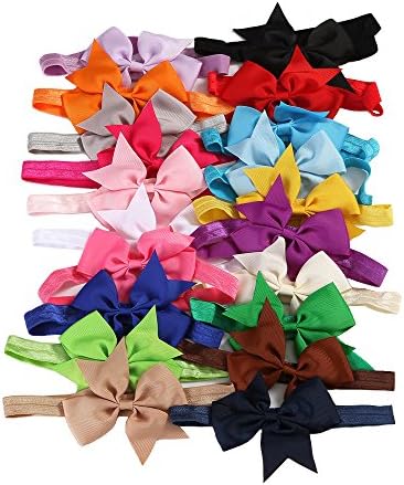 Elastic Baby Headbands For Girl Bow Knot Girl's Hair Bands Tie Mixed Colors 4.3" Pack of 20