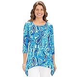 Women's Blue Paisley Print Sharkbite Tunic, Blue Multi, Medium, Polyester - Made in the USA