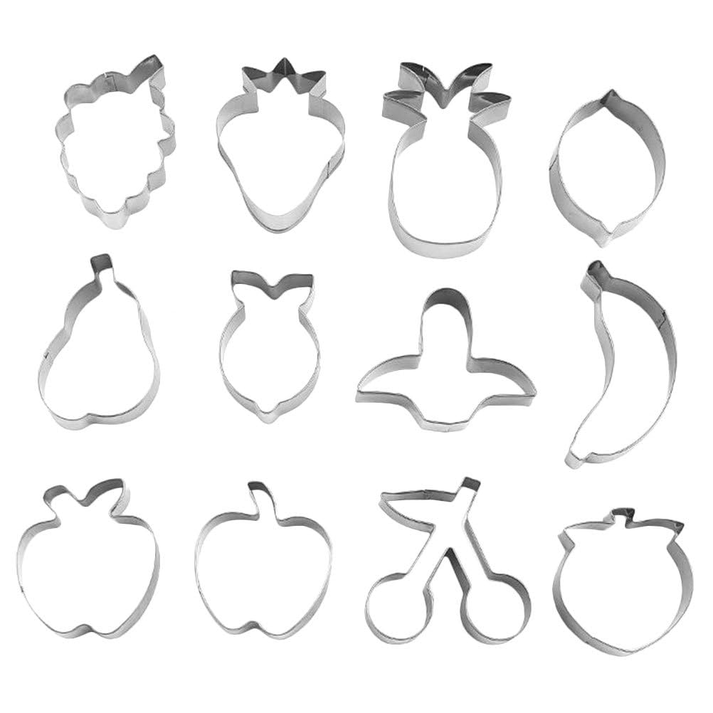 EXCEART Stainless Steel Cookie Cutter Set 12Pcs Fruit Shape Biscuit Mold Baking Tools for DIY Pastry Kitchen 9.25X6.7X1.1 Inches