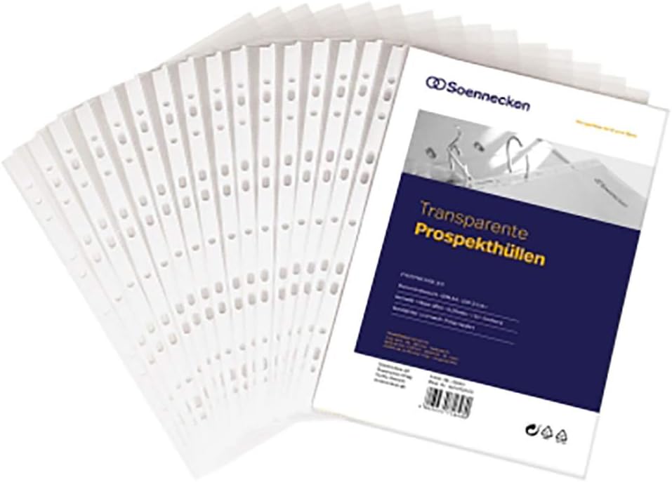Soennecken Document Wallets DIN A4 Open at Top 11-Hole Punching 0,05 mm Polypropylene Transparent Grained Pack of 100per Pack