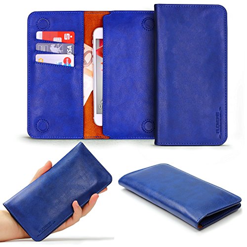 FLOVEME Genuine Real Leather Wallet Case, Vintage Handmade Magnetic Cash ID Cards Holder Flip Pouch Full Protection Handbag Cover for iPhone 5 5s 5c SE 6 6s 7 Plus Samsung S3 S4 S5 S6 S7 Edge, Blue