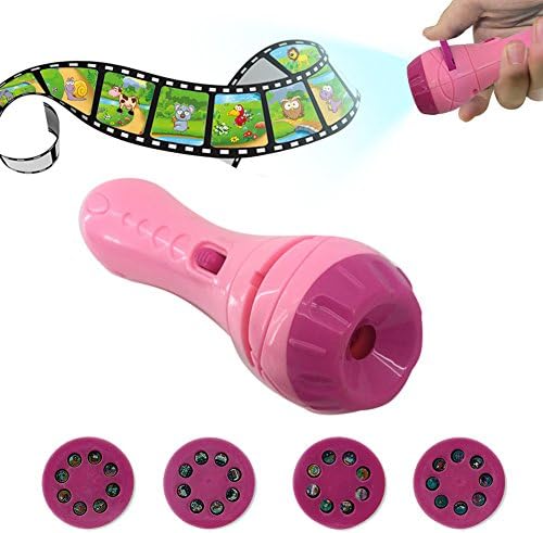 Kids Projector Flashlight Children's Projector Torch Baby Sleep Bedding Story Toy (Pink)