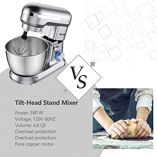 COSTWAY TiltHead Stand Mixer, 8speed Food Mixer with Pulse Function