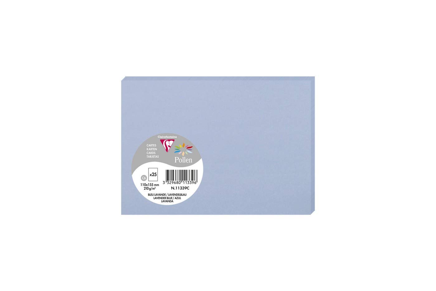 Clairefontaine 11339C Pack of 25 Plain Cards Format C6 11x15,5cm 210gsm Lavender Blue Invitation Correspondence Cards Pollen Range Premium Smooth Paper