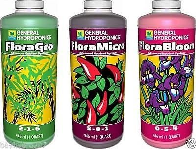 General Hydroponics GH Flora Series 32oz Quarts TRIO FloraMicro FloraGrow Flo...