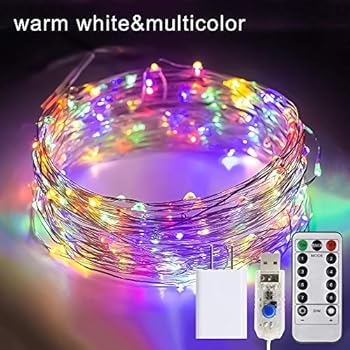 ANJAYLIA 2 in 1 Warm White & Multicolor 33ft 100 LED Fairy Lights, USB Powered Plug-in Powered Waterproof String Lights with Remote Timer Adapter for Bedroom Garden Wedding Party Christmas Decorations