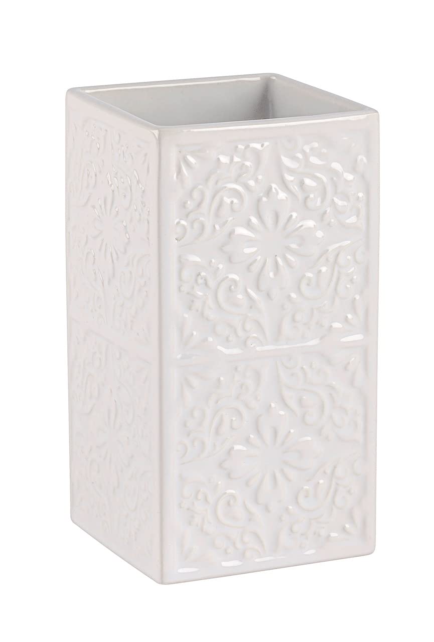 WENKO 22649100 Toothbrush tumbler Cordoba White - holder for toothbrush and toothpaste, Ceramic, 6.5 x 12 x 6.5 cm, White