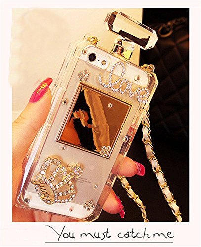 Sasa(TM) iPhone 7 plus Case ,Fashion Bonzer Bling Diamond Crown Crystal Perfume Bottle Chain Handbag Case Cover for iPhone 7 plus (5.5inch)(White)