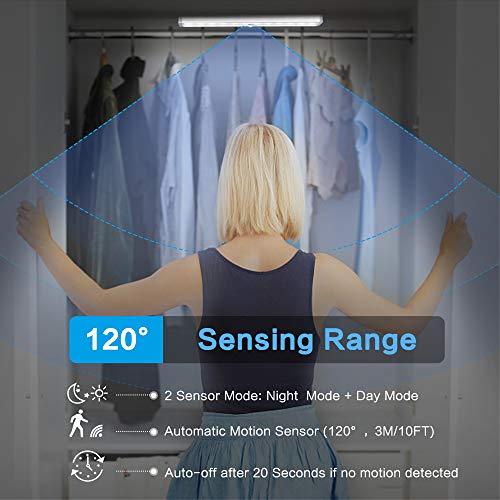 LED Closet Light, 24-LED Rechargeable Motion Sensor Closet Light Wireless Under Cabinet Light Stick on Night Light Bar for Closet Hallway Cabinet Stairway Wardrobe Kitchen 2 Sensor Modes (3 Pack)