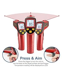 astroai láser digital termómetro de infrarrojos, 380 sin contacto pistola de temperatura  58 °F ~ 716 °F ( 50 oC ~ 380 oC), Rojo