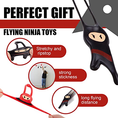 AMOR PRESENT 50PCS Slingshot Ninja Toys, Funny Finger Toys Stretchy Flying Ninjas Red Black Great Birthday Gift Party Favors Idea